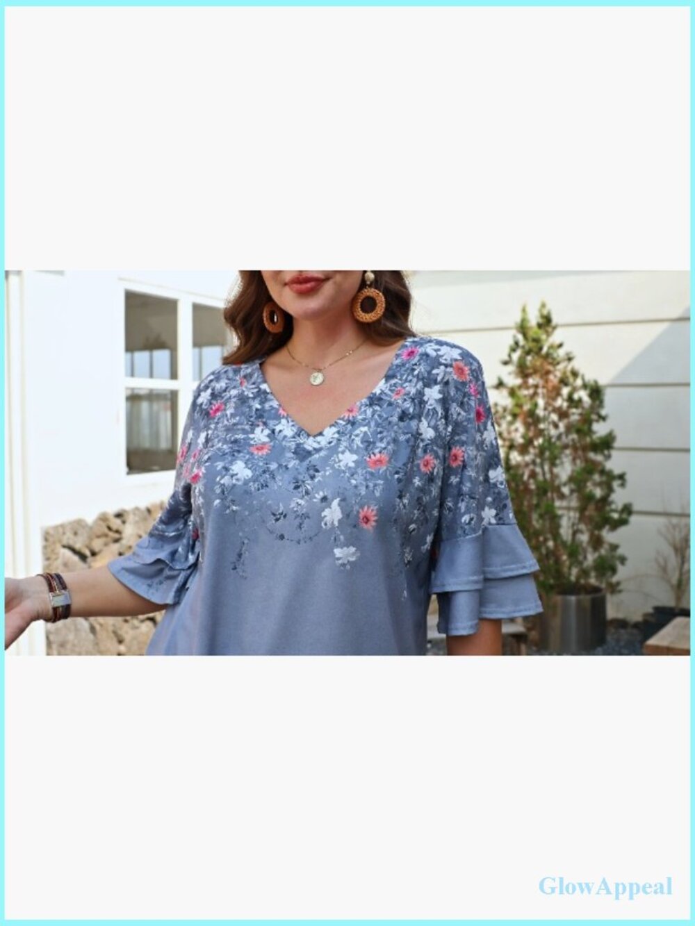 3/4 Sleeve V-Neck Peasant Blouse Dressy Casual Tunic Top - Picture 6 of 7